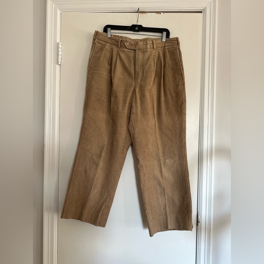 Vintage 90s Chaps Ralph Lauren Mens Corduroy Pants Tan Pleated Relaxed Fit 38x36